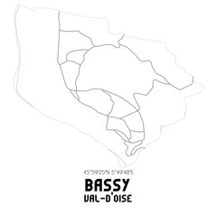 BASSY Val-d'Oise. Minimalistic street map with black and white lines.