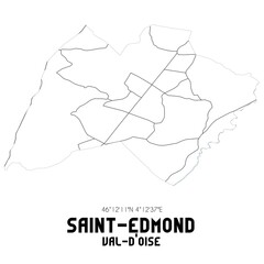 SAINT-EDMOND Val-d'Oise. Minimalistic street map with black and white lines.
