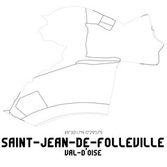 Obraz premium SAINT-JEAN-DE-FOLLEVILLE Val-d'Oise. Minimalistic street map with black and white lines.