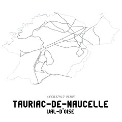 TAURIAC-DE-NAUCELLE Val-d'Oise. Minimalistic street map with black and white lines.