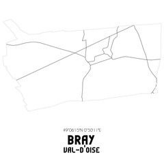 Obraz premium BRAY Val-d'Oise. Minimalistic street map with black and white lines.