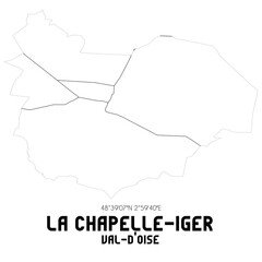 LA CHAPELLE-IGER Val-d'Oise. Minimalistic street map with black and white lines.