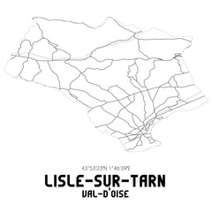LISLE-SUR-TARN Val-d'Oise. Minimalistic street map with black and white lines.