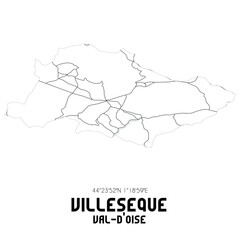VILLESEQUE Val-d'Oise. Minimalistic street map with black and white lines.
