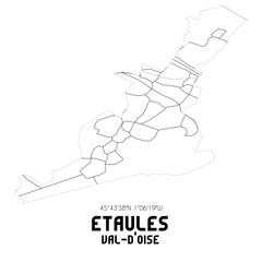 ETAULES Val-d'Oise. Minimalistic street map with black and white lines.