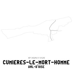 CUMIERES-LE-MORT-HOMME Val-d'Oise. Minimalistic street map with black and white lines.