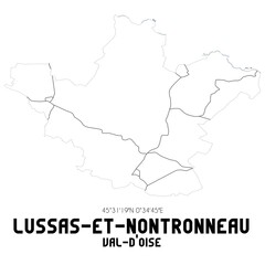 LUSSAS-ET-NONTRONNEAU Val-d'Oise. Minimalistic street map with black and white lines.