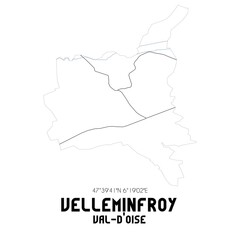 VELLEMINFROY Val-d'Oise. Minimalistic street map with black and white lines.