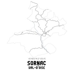 Obraz premium SORNAC Val-d'Oise. Minimalistic street map with black and white lines.