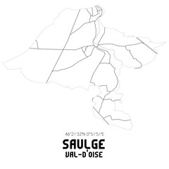 SAULGE Val-d'Oise. Minimalistic street map with black and white lines.
