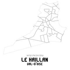LE HAILLAN Val-d'Oise. Minimalistic street map with black and white lines.