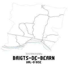 Fototapeta premium BAIGTS-DE-BEARN Val-d'Oise. Minimalistic street map with black and white lines.