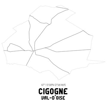CIGOGNE Val-d'Oise. Minimalistic street map with black and white lines.