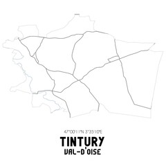 TINTURY Val-d'Oise. Minimalistic street map with black and white lines.