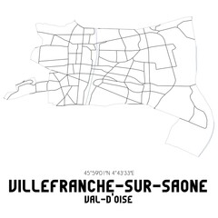 VILLEFRANCHE-SUR-SAONE Val-d'Oise. Minimalistic street map with black and white lines.
