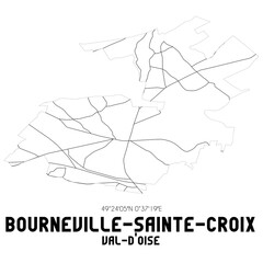 BOURNEVILLE-SAINTE-CROIX Val-d'Oise. Minimalistic street map with black and white lines.