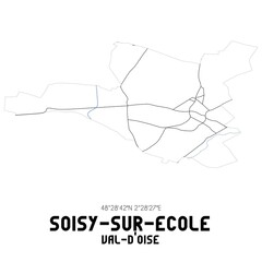 SOISY-SUR-ECOLE Val-d'Oise. Minimalistic street map with black and white lines.