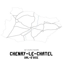 CHENAY-LE-CHATEL Val-d'Oise. Minimalistic street map with black and white lines.