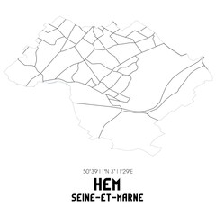 HEM Seine-et-Marne. Minimalistic street map with black and white lines.