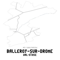 BALLEROY-SUR-DROME Val-d'Oise. Minimalistic street map with black and white lines.