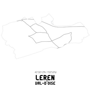 LEREN Val-d'Oise. Minimalistic street map with black and white lines.