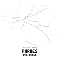 PARNES Val-d'Oise. Minimalistic street map with black and white lines.