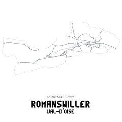 ROMANSWILLER Val-d'Oise. Minimalistic street map with black and white lines.