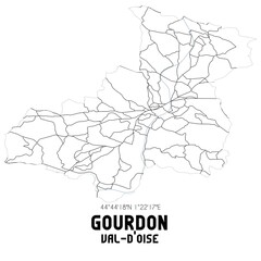 GOURDON Val-d'Oise. Minimalistic street map with black and white lines.