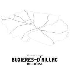 BUXIERES-D'AILLAC Val-d'Oise. Minimalistic street map with black and white lines.