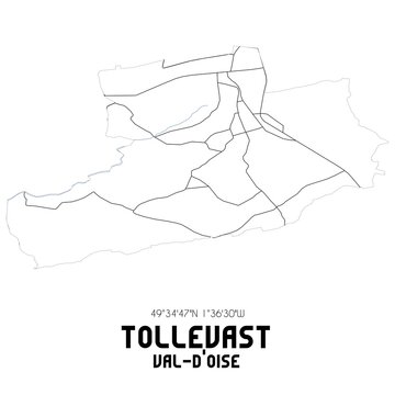 TOLLEVAST Val-d'Oise. Minimalistic street map with black and white lines.