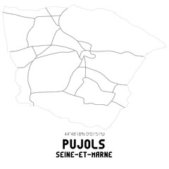 PUJOLS Seine-et-Marne. Minimalistic street map with black and white lines.