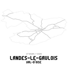 LANDES-LE-GAULOIS Val-d'Oise. Minimalistic street map with black and white lines.