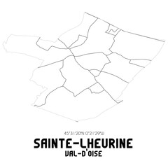 SAINTE-LHEURINE Val-d'Oise. Minimalistic street map with black and white lines.