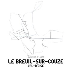 LE BREUIL-SUR-COUZE Val-d'Oise. Minimalistic street map with black and white lines.