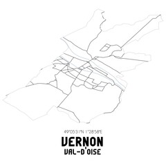 VERNON Val-d'Oise. Minimalistic street map with black and white lines.
