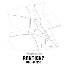 RANTIGNY Val-d'Oise. Minimalistic street map with black and white lines.