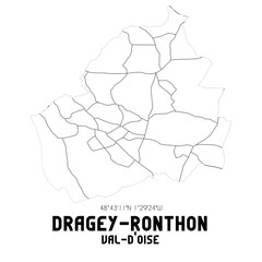 DRAGEY-RONTHON Val-d'Oise. Minimalistic street map with black and white lines.