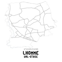 LHOMME Val-d'Oise. Minimalistic street map with black and white lines.