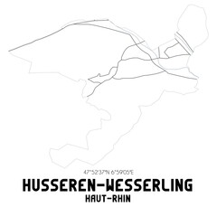 HUSSEREN-WESSERLING Haut-Rhin. Minimalistic street map with black and white lines.