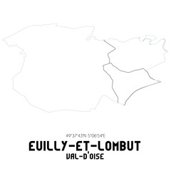 EUILLY-ET-LOMBUT Val-d'Oise. Minimalistic street map with black and white lines.