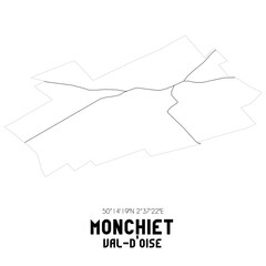 Fototapeta na wymiar MONCHIET Val-d'Oise. Minimalistic street map with black and white lines.