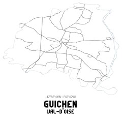 GUICHEN Val-d'Oise. Minimalistic street map with black and white lines.