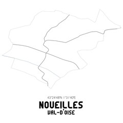 NOUEILLES Val-d'Oise. Minimalistic street map with black and white lines.
