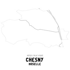 CHESNY Moselle. Minimalistic street map with black and white lines.