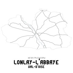 LONLAY-L'ABBAYE Val-d'Oise. Minimalistic street map with black and white lines.