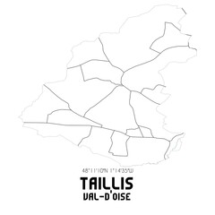 TAILLIS Val-d'Oise. Minimalistic street map with black and white lines.