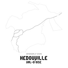 HEDOUVILLE Val-d'Oise. Minimalistic street map with black and white lines.