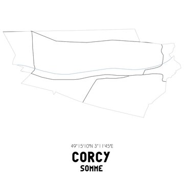 CORCY Somme. Minimalistic street map with black and white lines.