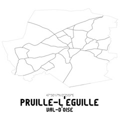 PRUILLE-L'EGUILLE Val-d'Oise. Minimalistic street map with black and white lines.