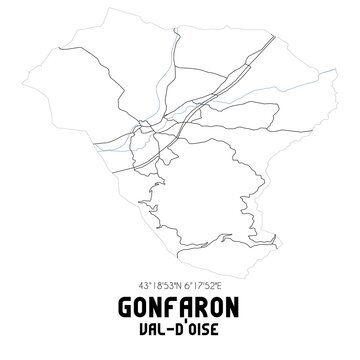 GONFARON Val-d'Oise. Minimalistic street map with black and white lines.